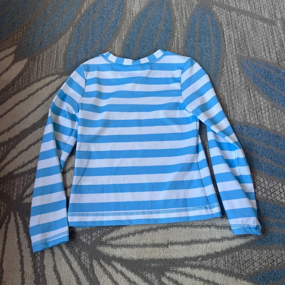 Hanna Andersson NWT Blue Striped Sunblock Rash Guard Swim Shirt Size 120 6/7